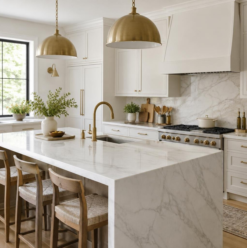 Bright kitchen with marble countertop