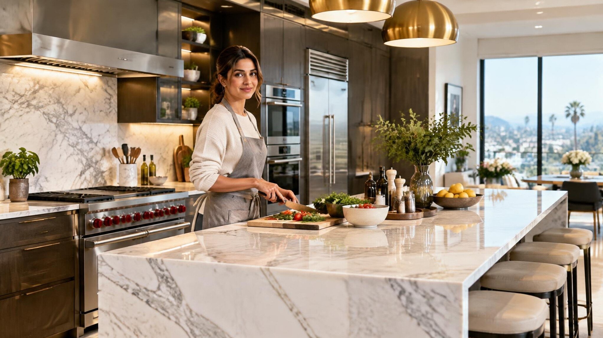 modern kitchen with marble counters