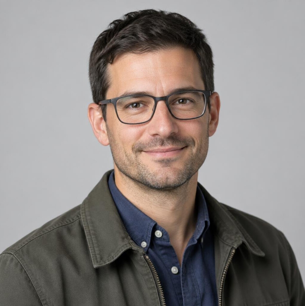 Studio portrait of a Swiss man architecture journalist