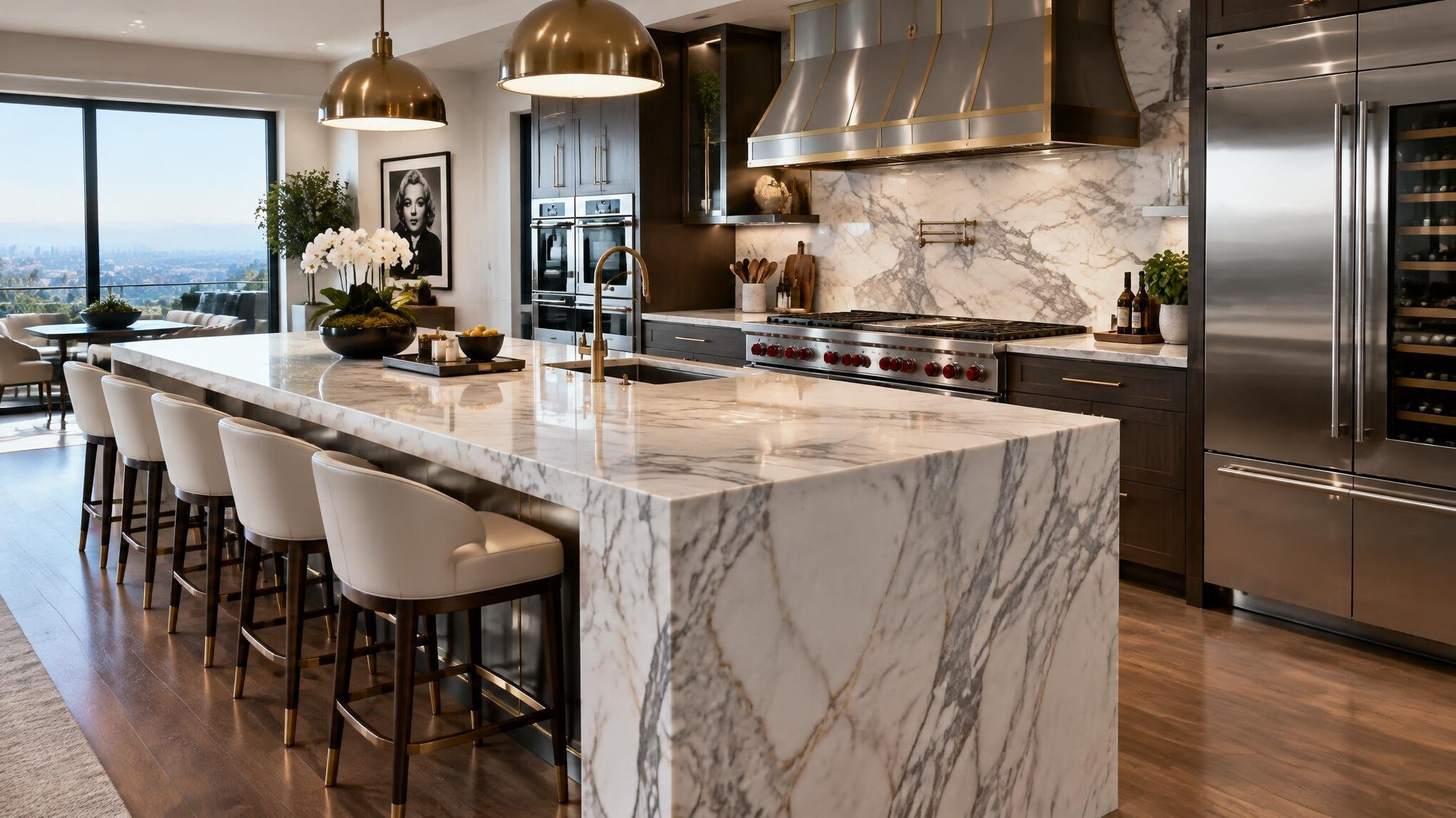 luxury kitchen with marble counters