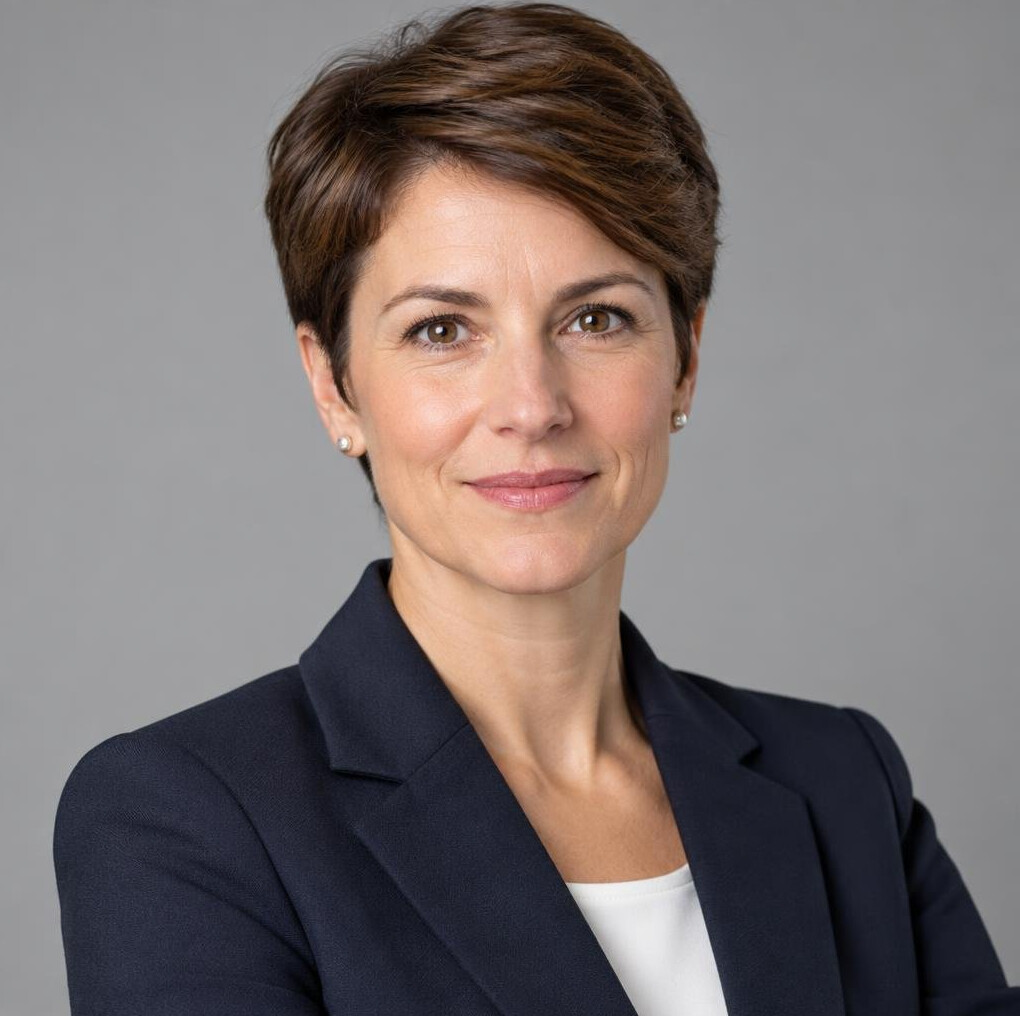 Studio portrait of a Swiss woman editor in her forties